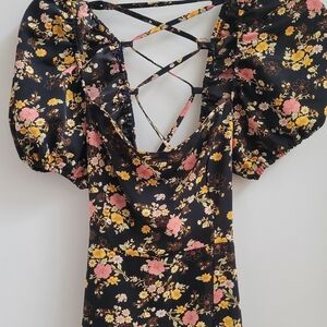 Forever 21 Black Floral Crisscross Midi Dress